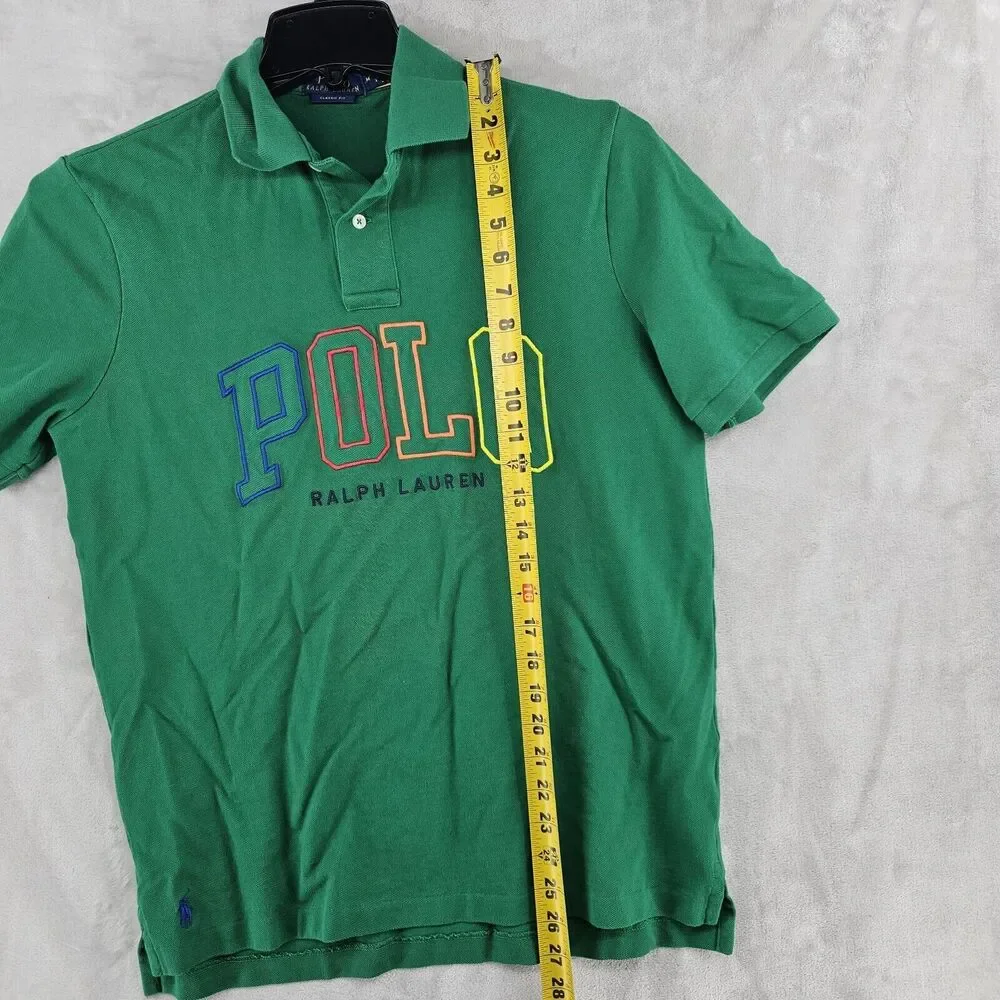 POLO RALPH LAUREN Men’s Green Classic Fit Mesh‎ Polo Shirt POLO Spell Out Medium